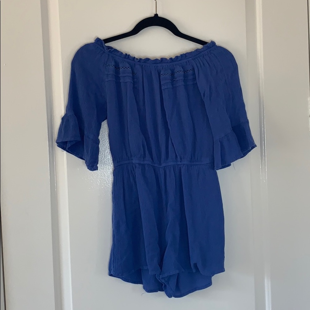 Flowy Off-The-Shoulder Romper - Light Blue